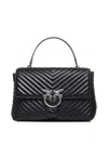 Pinko Chevron-quilted Black Handbag With Logo Buckle In Black