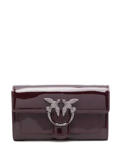 Pinko Bird-buckle Patent Wallet In Brown