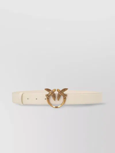 Pinko 'bird Motif' Adjustable Belt With Gold-tone Buckle In White