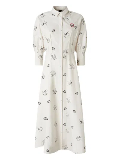 Pinko Bird-print Puff-sleeve Dress In Yellow