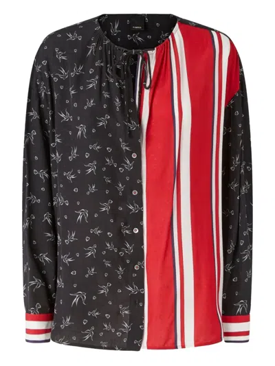 PINKO BIRD-PRINT STRIPED TOP