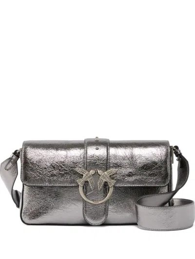 Pinko Bird-ring Leather Cross Body Bag In Silver