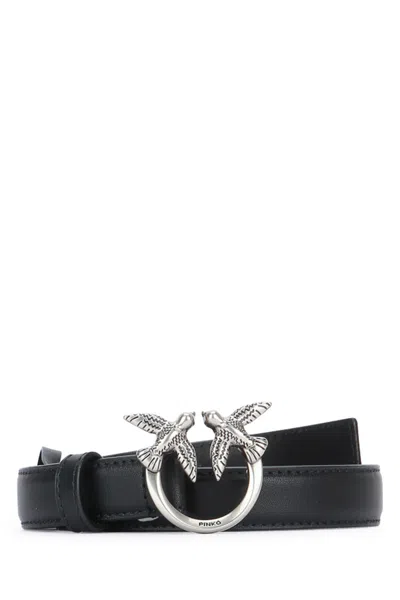 Pinko Bird-buckle Leather Belt In Black