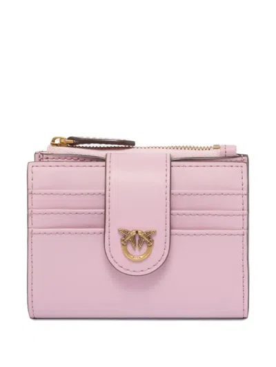 Pinko Birds Leather Card Holder In Pink