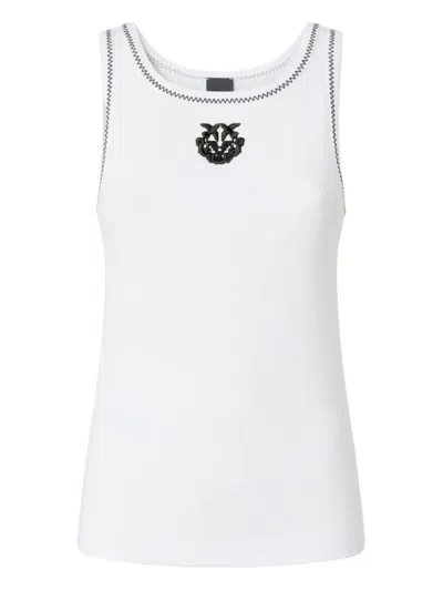 Pinko Embroidered-crest Sleeveless Tank Top In White