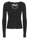 Pinko Crewneck Ribbed Cropped Cardigan In Black