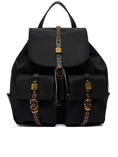PINKO BLACK BACKPACK DECORATIVE FLAP GOLD-ACCENT BACKPACK