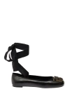 Pinko Black Ballerinas With Black Ribbon In Leather Woman In Black