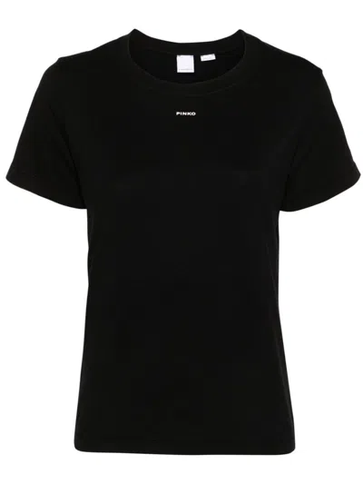 Pinko Logo-patch Cotton T-shirt In Black