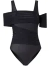 Pinko Open-shoulder Jersey Bodysuit In Black