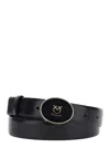 Pinko Black Belt With Logo Plaque Closure In Leather Woman In Black