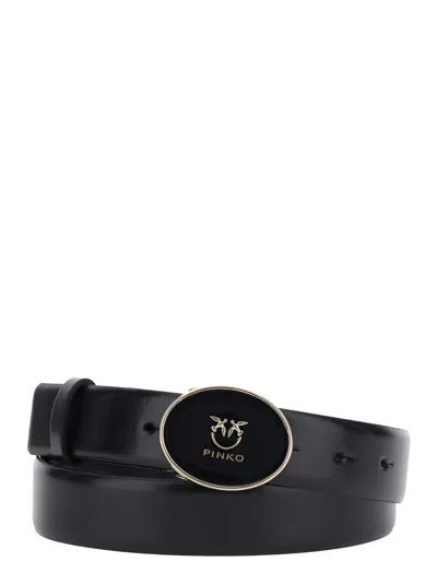 PINKO BLACK BELT WITH LOGO PLAQUE CLOSURE IN LEATHER WOMAN
