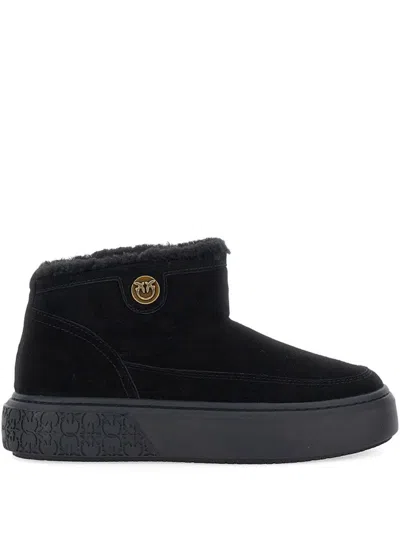 Pinko Black Boots With Shearling Lining In Blue