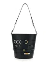 Pinko Black Bucket Bag With Love Birsa Diamond Cut Plaque On The Front And Straps In Leather Woman In Black