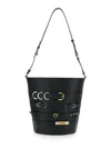 Pinko Black Bucket Bag With Love Birsa Diamond Cut Plaque On The Front And Straps In Leather Woman