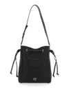 Pinko Black Bucket Bag With Metallic Love Birds Logo On The Front In Hammered Leather Woman In Black