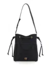 Pinko Black Bucket Bag With Metallic Love Birds Logo On The Front In Hammered Leather Woman In Black