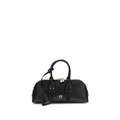 Pinko Bowling Bag Horizontal Black Handbag With Adjustable And Removable Shoulder Strap And Padlock Detail