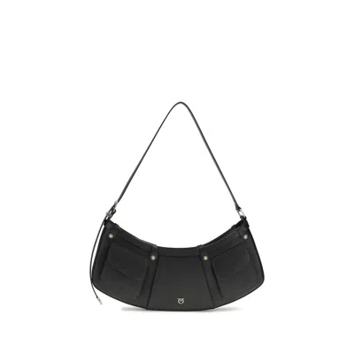 Pinko Black Calf Leather Bos Taurus Shoulder Bag