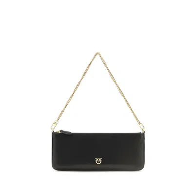 Pinko Horizontal Flat Leather Shoulder Bag In Black