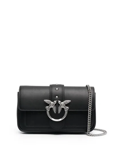 Pinko Black Calf Leather Logo Clutch