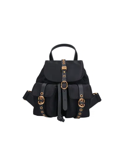 PINKO BLACK COMPACT STUDS LEATHER BACKPACK