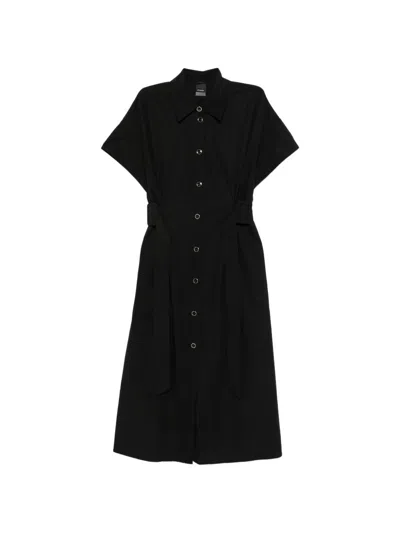 Pinko Black Cotton Buttoned Day Dress In Blue