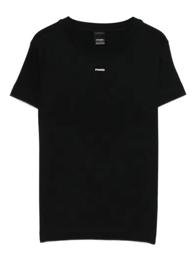 PINKO BLACK COTTON CREW-NECK  'BASICO' T-SHIRT WITH LOGO