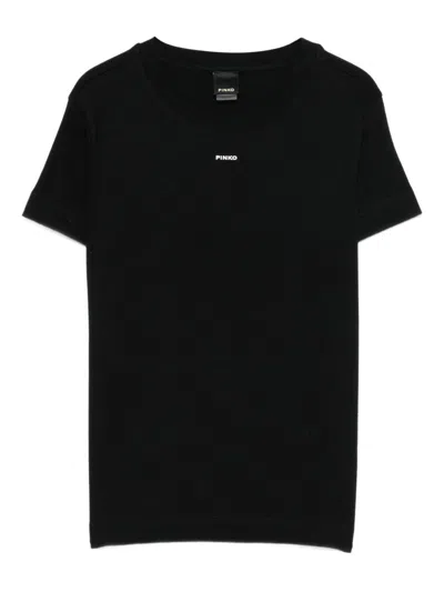 Pinko Black Cotton Crew Neck T-shirt With Logo