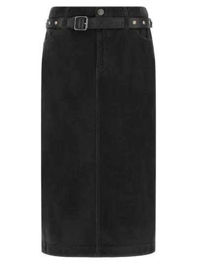 Pinko Corduroy Skirt Belted Waist Pockets Studs In Black