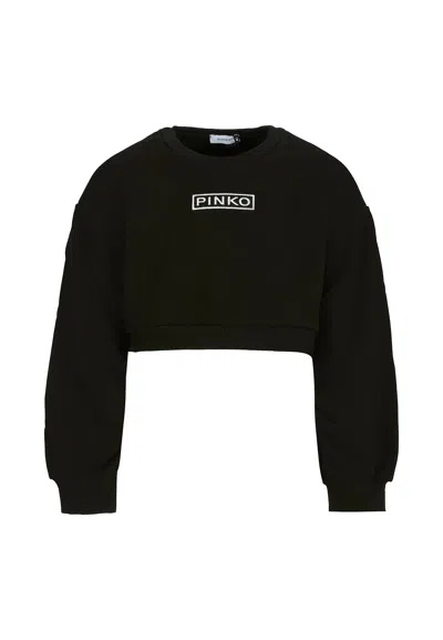 PINKO BLACK CROP SWEATSHIRT FOR GIRL WITH LOGO