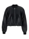 Pinko Black Cropped Bomber Jacket With Front Zip Closure In Ecoleather Woman In Black