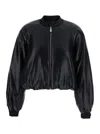 Pinko Black Cropped Bomber Jacket With Front Zip Closure In Ecoleather Woman In Black