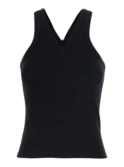 Pinko Black Curacao Cotton Ribbed Tank Top For Women In Gray