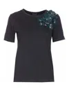 Pinko Front Sequins Floral Short Sleeve Top In Black