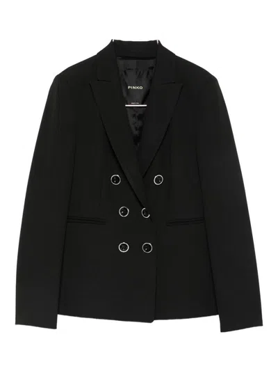 Pinko Black Double-breasted Blazer With Pockets