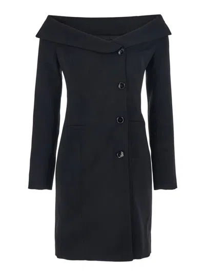 PINKO BLACK DRESS WITH FRONT NECKLINE AND BARE SHOULDERS IN FABRIC WOMAN