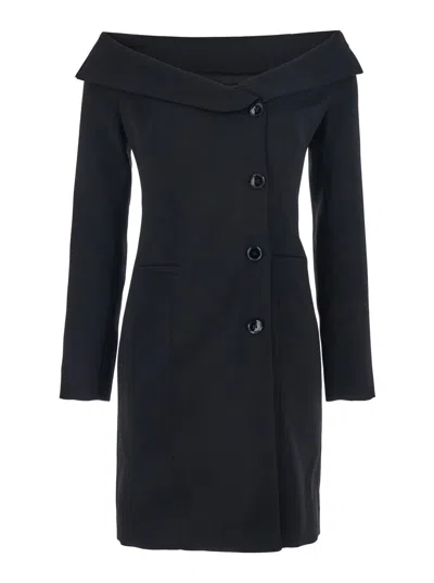 PINKO BLACK DRESS WITH FRONT NECKLINE AND BARE SHOULDERS IN FABRIC WOMAN