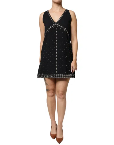 Pinko Black Embellished Polyester Sleeveless Shift A-line Mini Dress