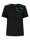Pinko Black Floral Appliqu T-shirt In Black