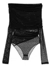 Pinko Sheer Black Off-shoulder Top With Lace In Black