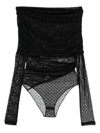 PINKO BLACK FLORAL-LACE BODYSUIT