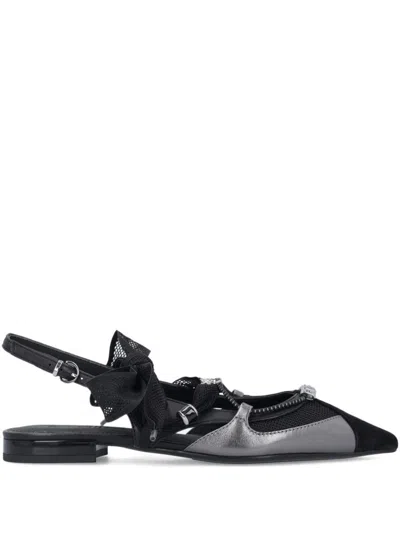 Pinko Gianira Black Ballerinas With Pointed Toe And Decorative Ankle Band In Leather And Fabric Blend Woma