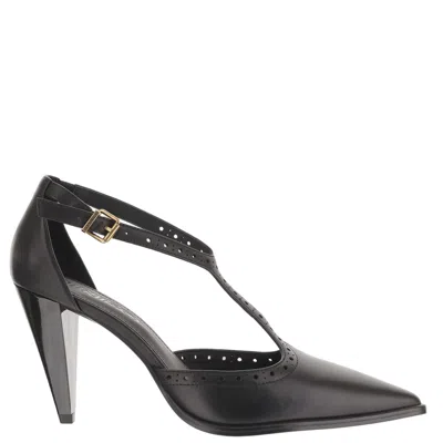 Pinko Black Gwen Brogue Leather Pointed-toe Pumps In Multi