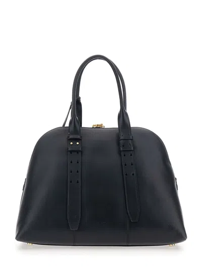 PINKO BLACK HANDBAG WITH PADLOCK DETAIL ON THE FRONT AND LOVE BIRDS PLAQUE ON THE FRONT IN LEATHER WOMAN
