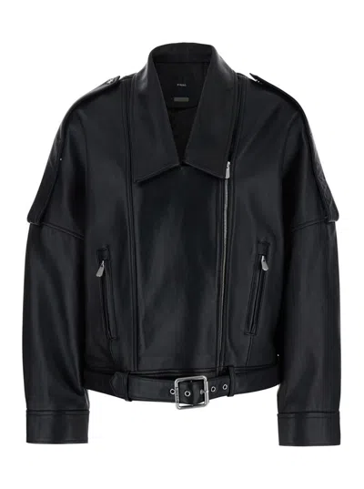 Pinko Black Jacket With Dropped Shoulders And Belted Waist