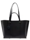 Pinko Black Large Tote Bag With Logo Charm In Grainy Leather Woman