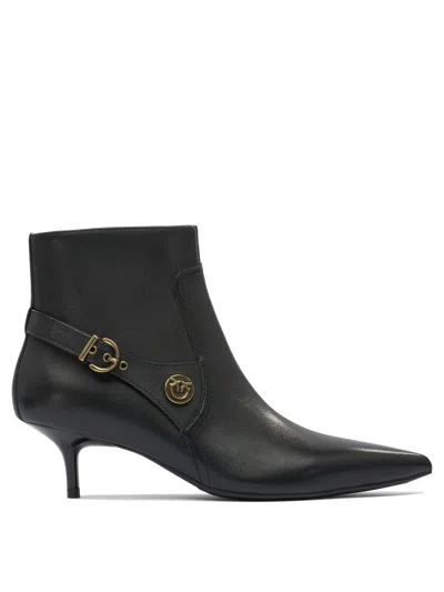 Pinko Black Leather Ankle Boots