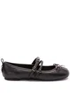 Pinko Nappa Leather Ballet Flats With Straps And Bow In Black