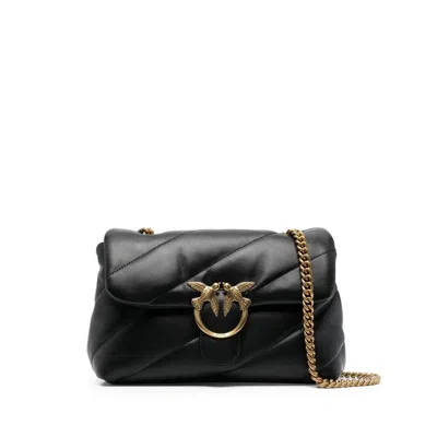 Pinko Black Leather Classic Love Shoulder Bag